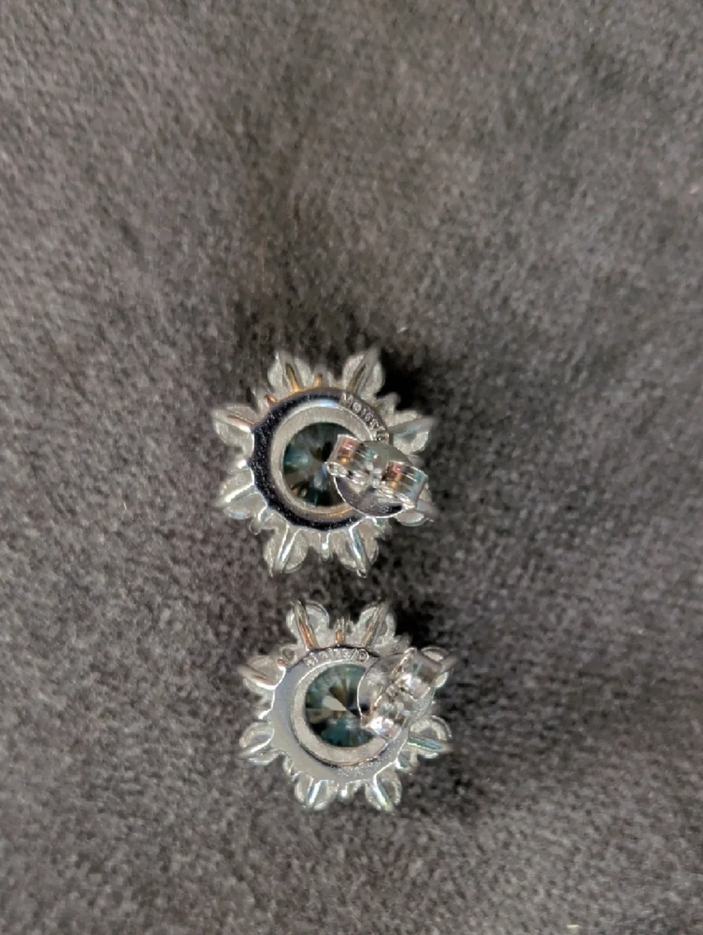 Mystic Green Halo Moissanite Flower Stud Earrings - WG Plated